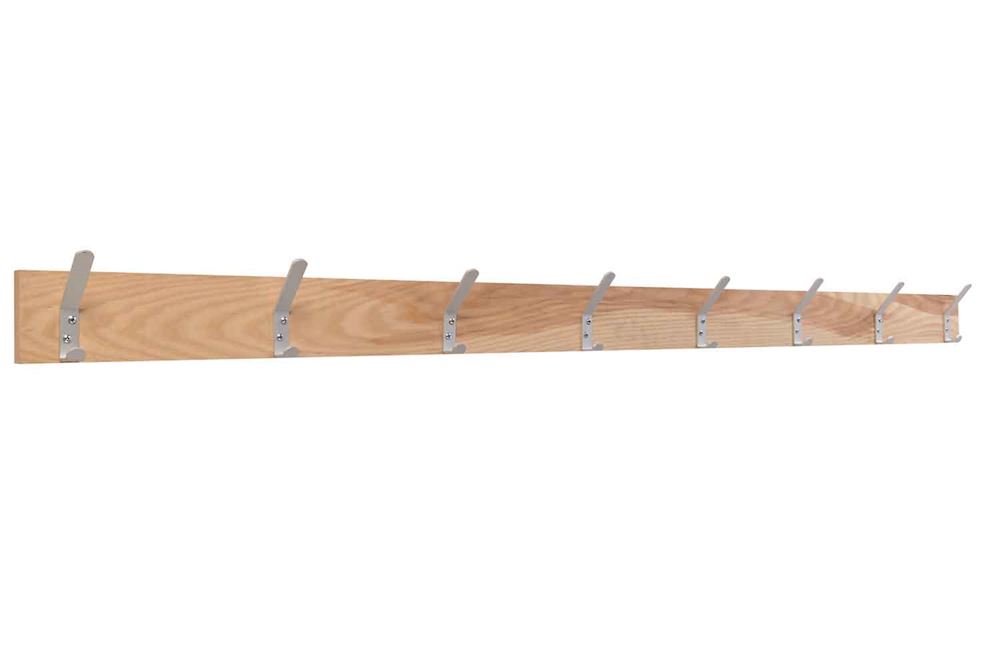Oak Coat Rail with 8 Aluminium Hooks -1800L