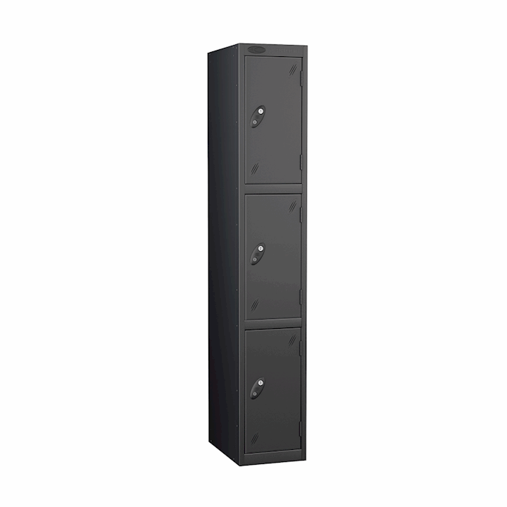 Probe All Black Three Door Metal Locker 