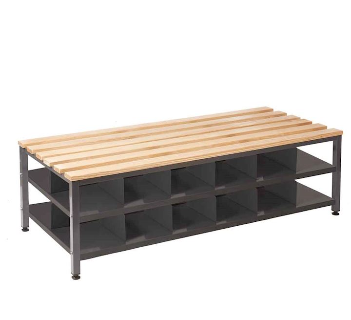 Oak Double Slatted Bench Seat with Shoe Storage 1500W x 600D