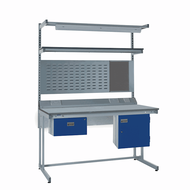 Cantilever ESD Workbench Kit E - LED Light, Louvre Panel & Cupboard