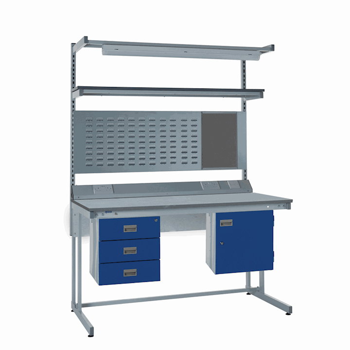 Cantilever ESD Workbench Kit F - LED Light, Louvre Panel, Cupboard & Drawers