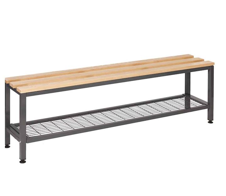 Oak Single Slatted Bench Seat with Mesh Shelf 1500W