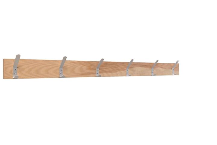 Oak Coat Rail with 6 Aluminium Hooks 1200L